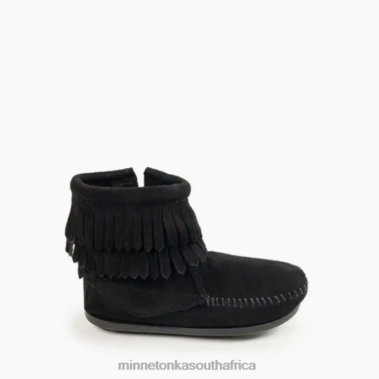 Minnetonka Footwear RNL6F463 Kids Double Fringe Side Zip Boot Black