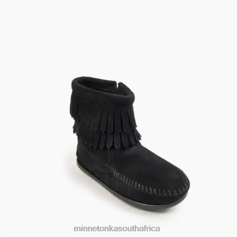 Minnetonka Footwear RNL6F463 Kids Double Fringe Side Zip Boot Black