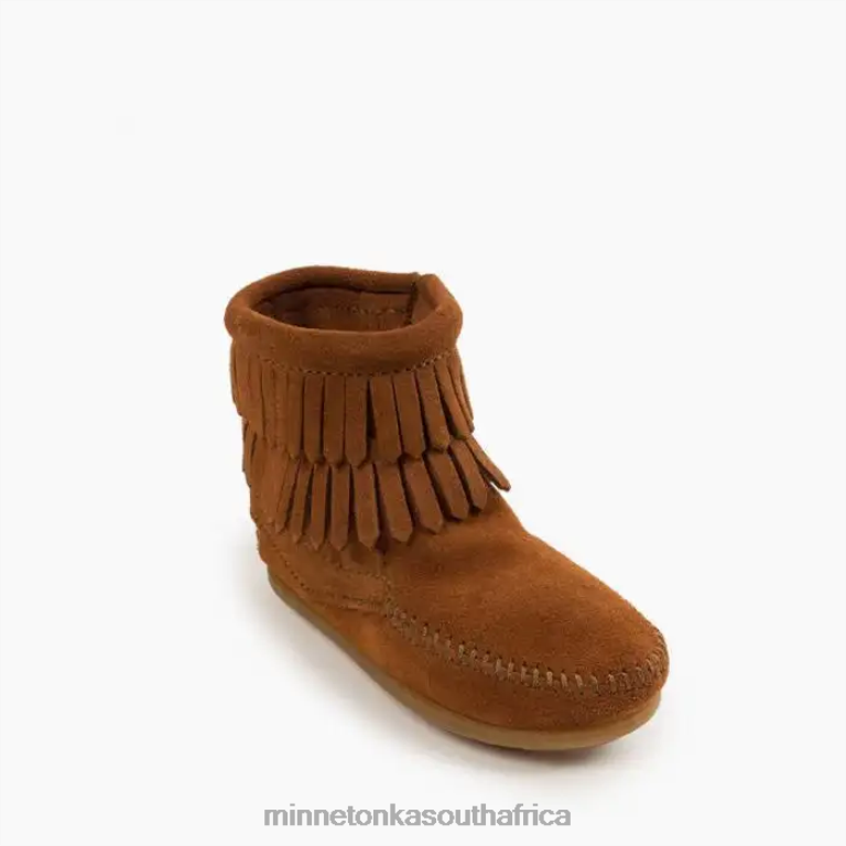 Minnetonka Footwear RNL6F464 Kids Double Fringe Side Zip Boot Brown