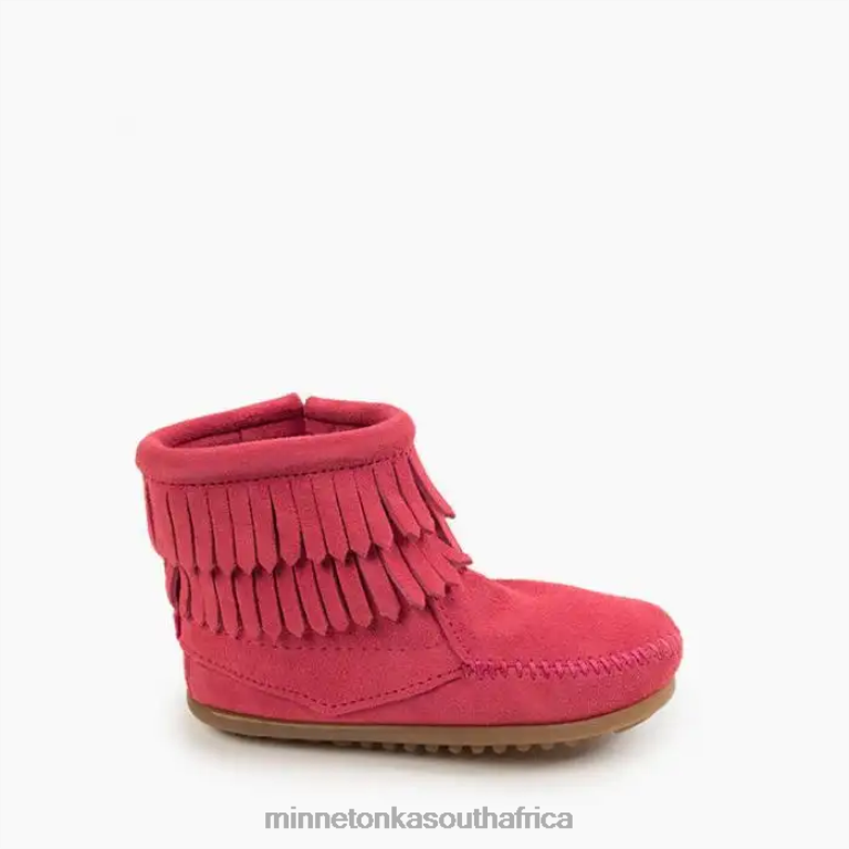 Minnetonka Footwear RNL6F465 Kids Double Fringe Side Zip Boot Hot Pink