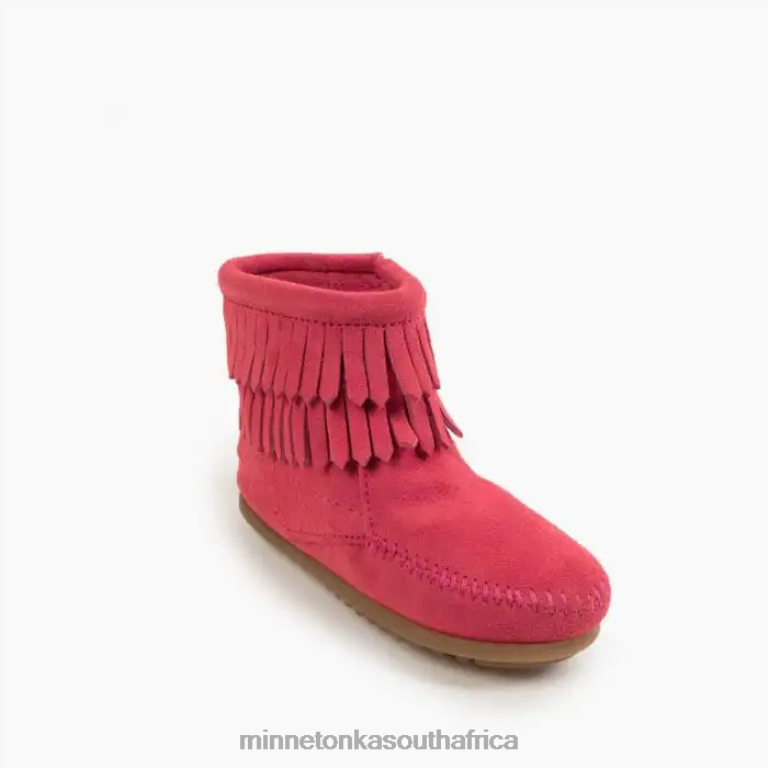 Minnetonka Footwear RNL6F465 Kids Double Fringe Side Zip Boot Hot Pink