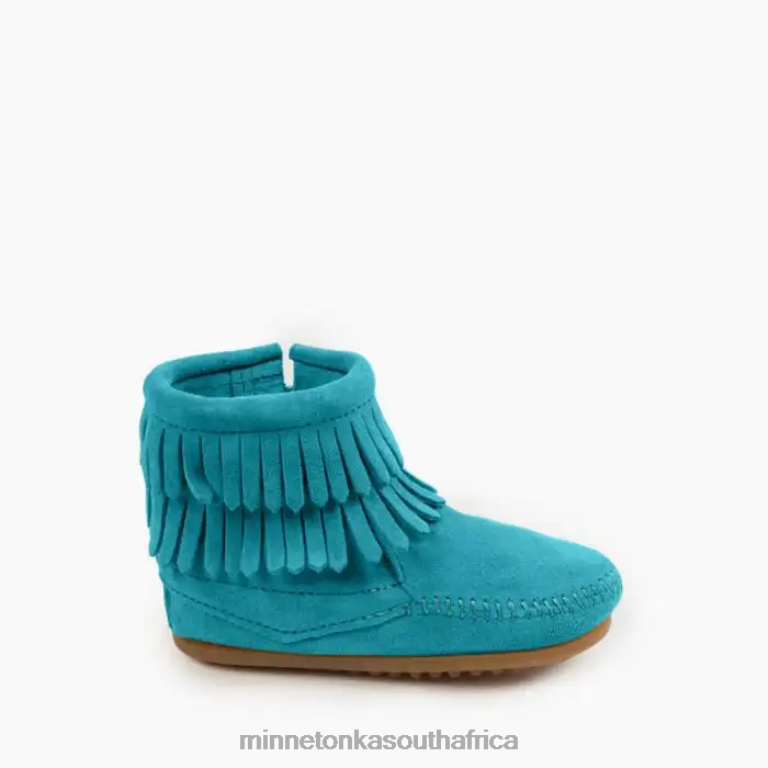 Minnetonka Footwear RNL6F467 Kids Double Fringe Side Zip Boot Turquoise