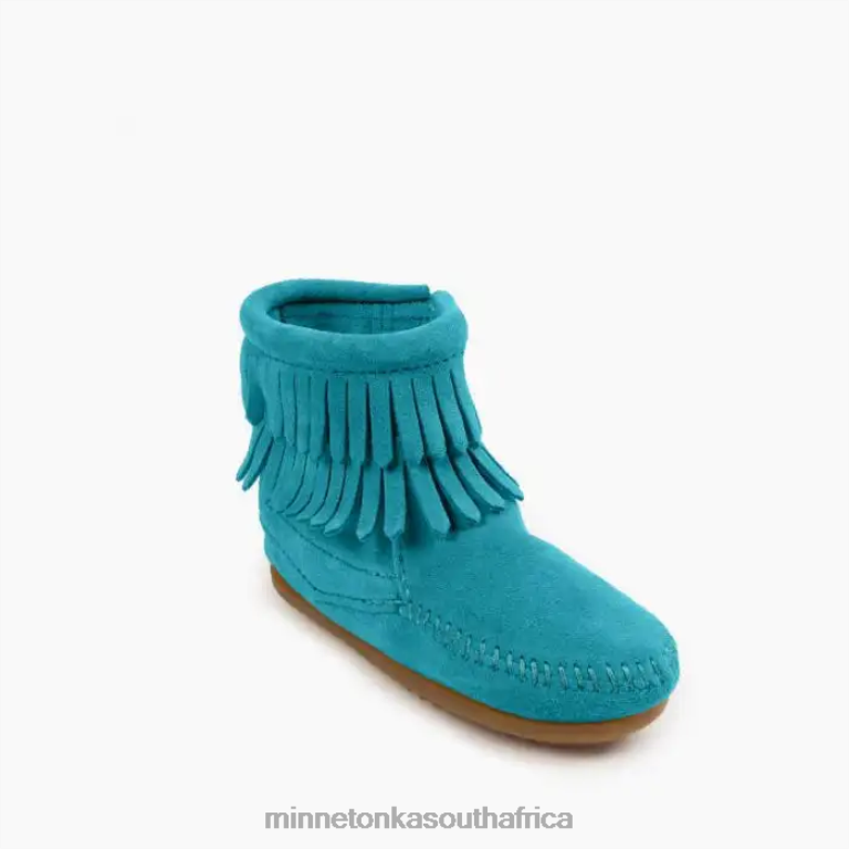 Minnetonka Footwear RNL6F467 Kids Double Fringe Side Zip Boot Turquoise