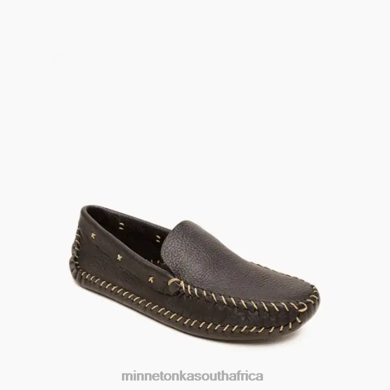 Minnetonka Footwear RNL6F373 Men P.W. Softsole Driving Loafer Black and Natural