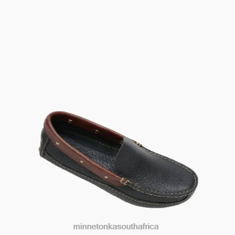 Minnetonka Footwear RNL6F391 Men P.W. Driving Loafer Black with Brown Collar
