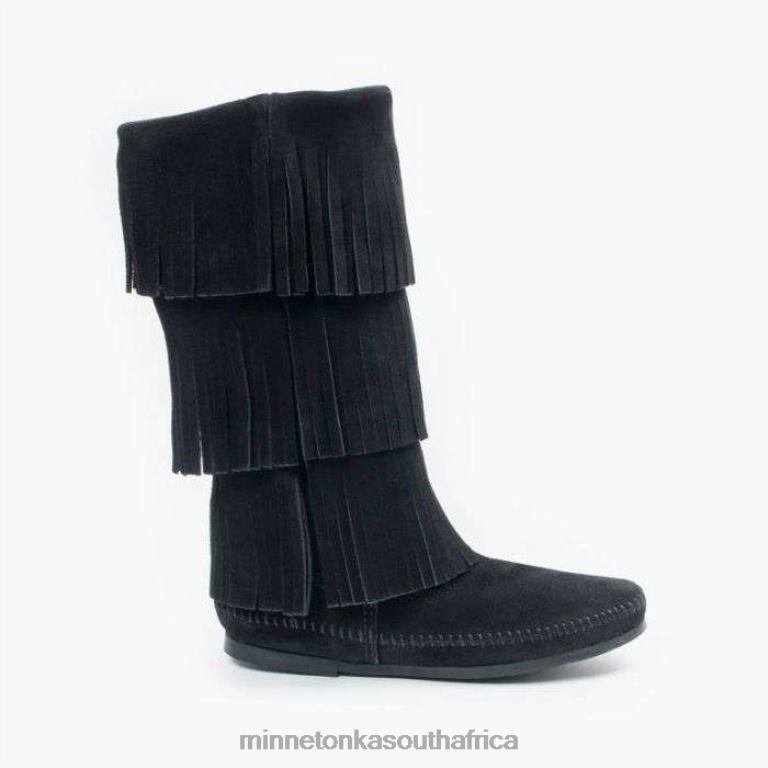Minnetonka Footwear RNL6F1 Women 3-Layer Fringe Boot Black