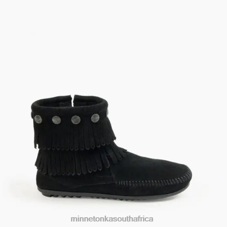 Minnetonka Footwear RNL6F21 Women Double Fringe Side Zip Boot Black