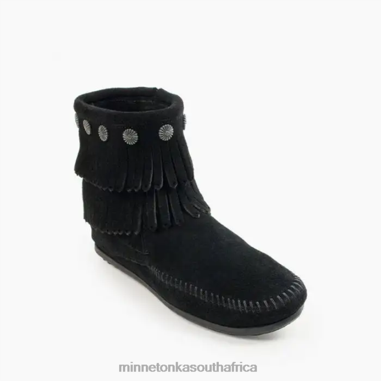 Minnetonka Footwear RNL6F21 Women Double Fringe Side Zip Boot Black