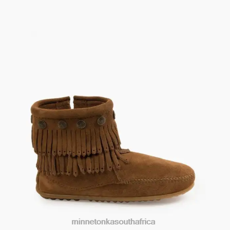 Minnetonka Footwear RNL6F22 Women Double Fringe Side Zip Boot Dusty Brown