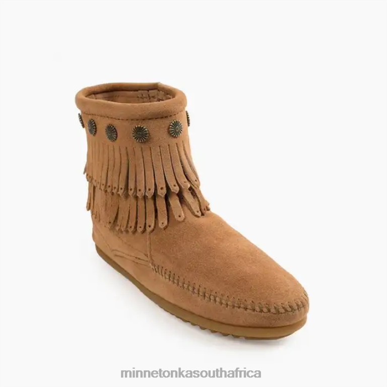 Minnetonka Footwear RNL6F23 Women Double Fringe Side Zip Boot Taupe