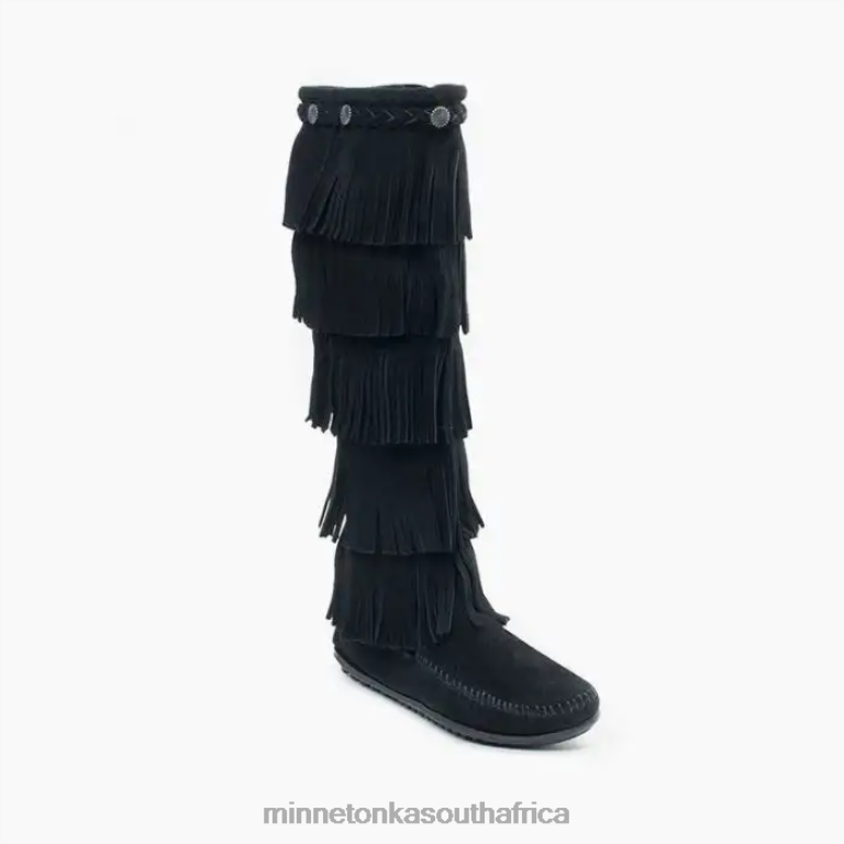Minnetonka Footwear RNL6F27 Women 5-Layer Fringe Boot Black