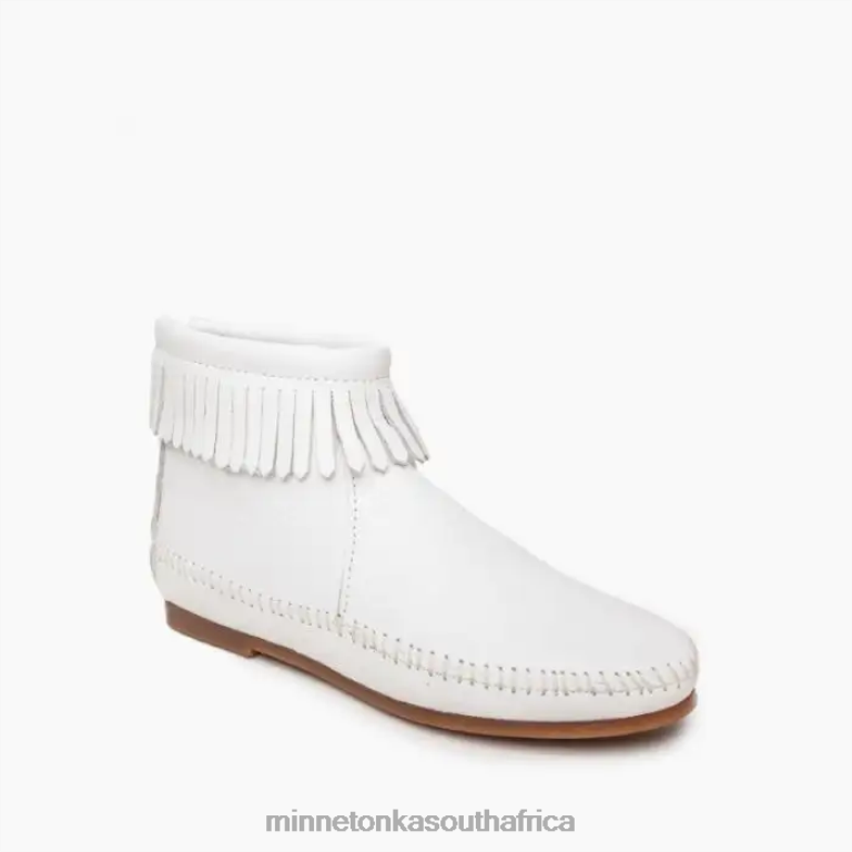 Minnetonka Footwear RNL6F46 Women Leather Back Zip Hardsole Boot White