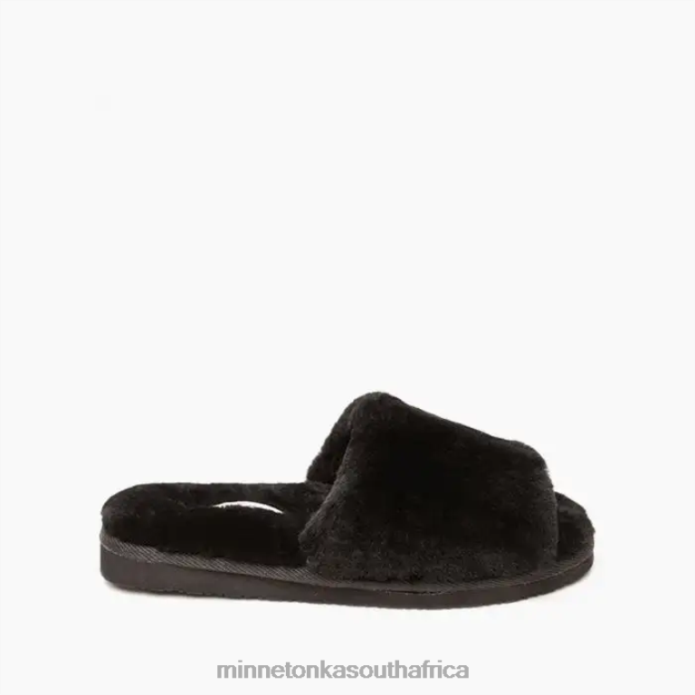 Minnetonka Footwear RNL6F258 Women Sheepskin Open Slide Black