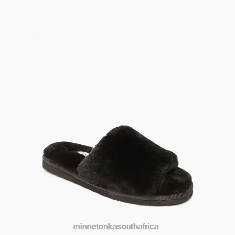 Minnetonka Footwear RNL6F258 Women Sheepskin Open Slide Black
