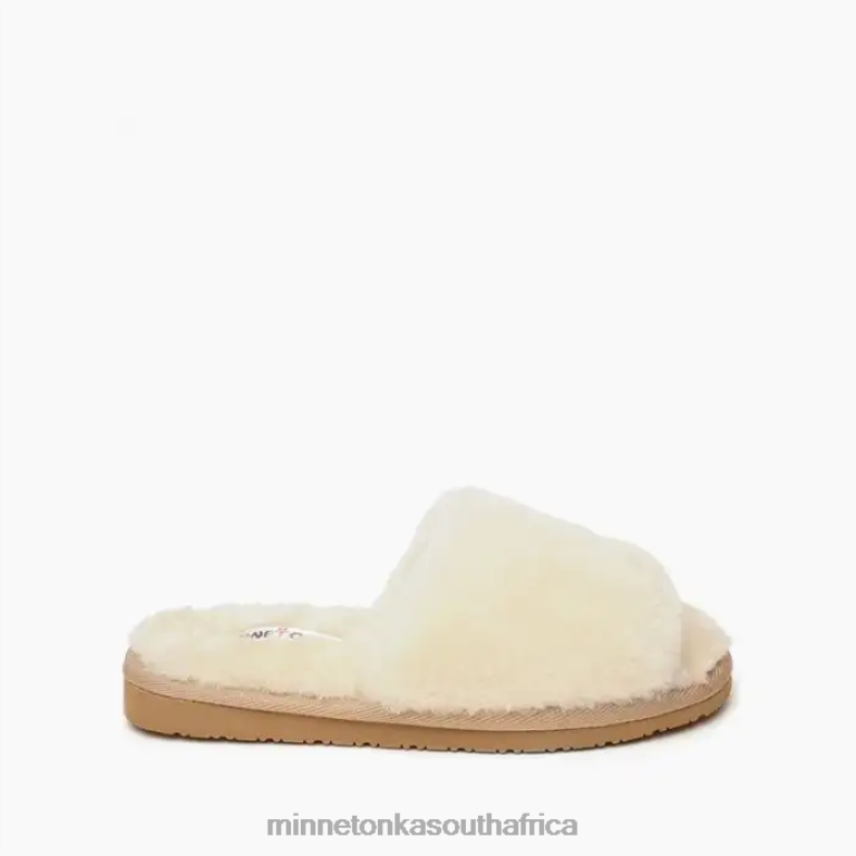 Minnetonka Footwear RNL6F259 Women Sheepskin Open Slide Natural